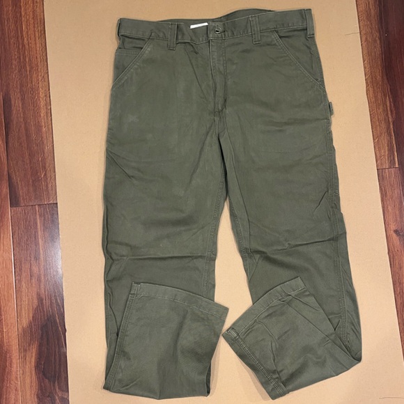 Mens Army Green Carhartt Carpenter Pants Size 38 x 34 Relaxed Fit - Picture 2 of 16